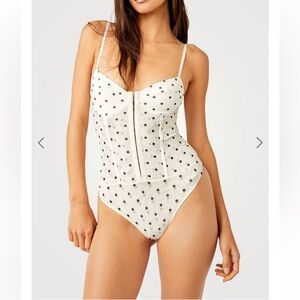 Free People White and Black Polka Dot Chemise